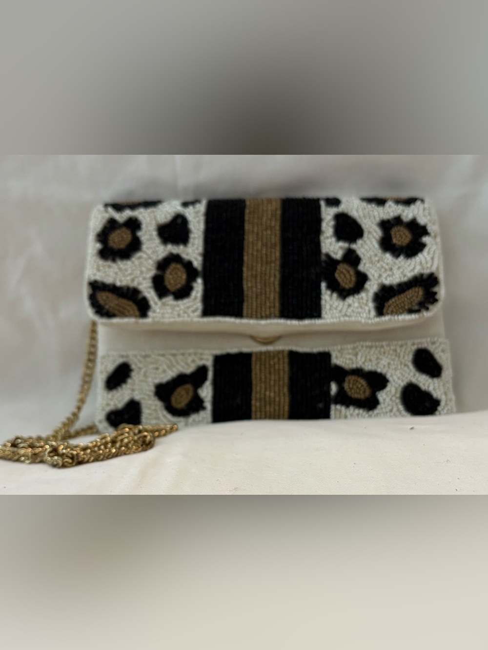 Cheetah Print Statement Clutch Glass Beads 100% Cotton Fabric